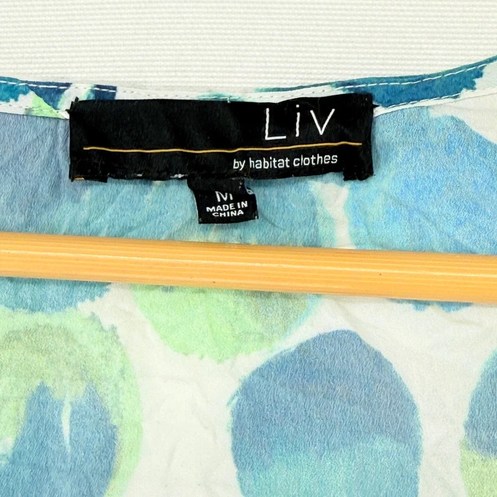 Liv Habitat Dress Womens Medium Blue Green Bubble Lagenlook Beachy Art to Wear